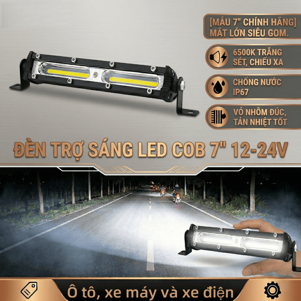 Đèn làm việc / Đèn phụ trợ LED COB 12-24V 7inch chiếu sáng an toàn khi lái xe dành cho xe tải xe máy xe tay ga xe địa