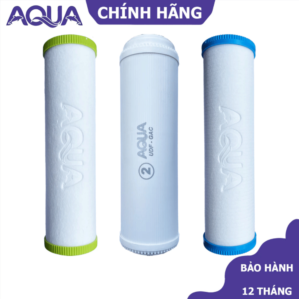 Bộ 3 lõi lọc nước 123 AQUA Chính hãng sử dụng cho tất cả dòng máy Kangaroo, Karofi, Sunhouse, Aqua