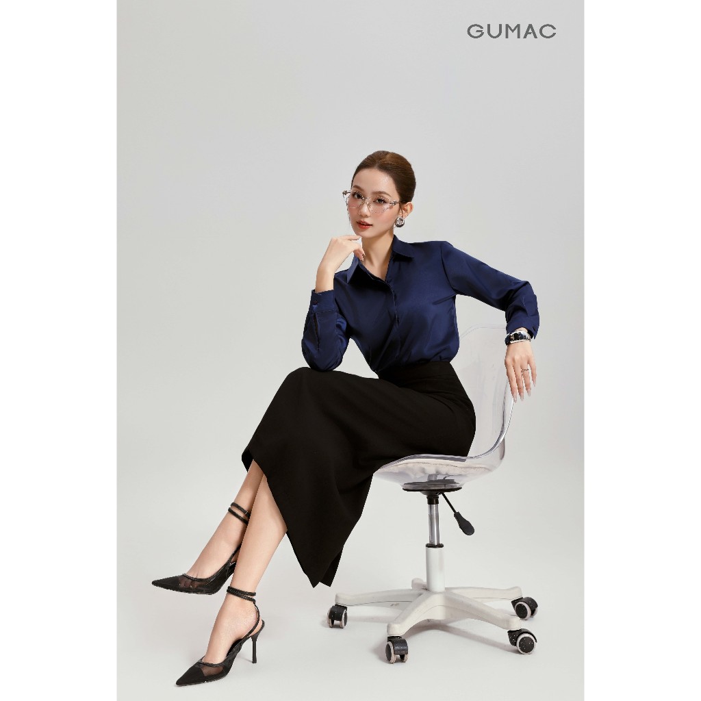 Áo Sơ Mi Nữ GUMAC Form Suông Tay Dài Nẹp Đôi Giấu Nút Thanh Lịch AG04011