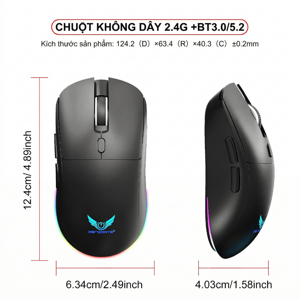 Chuột không dây 2.4G + Bluetooth song chế độ, pin sạc, chống ồn yên tĩnh, đèn LED nhiều màu cho laptop MacBook PC