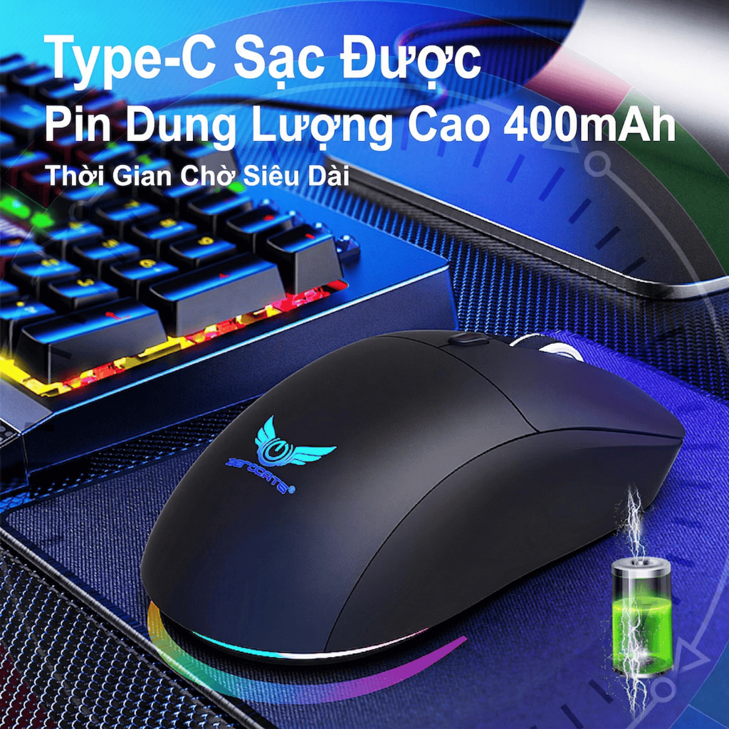 Chuột không dây 2.4G + Bluetooth song chế độ, pin sạc, chống ồn yên tĩnh, đèn LED nhiều màu cho laptop MacBook PC