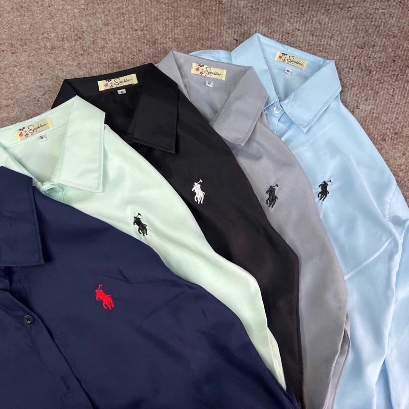 [Peinn] Áo sơ mi from rộng tay dài nữ thêu ngựa vải cotton lụa