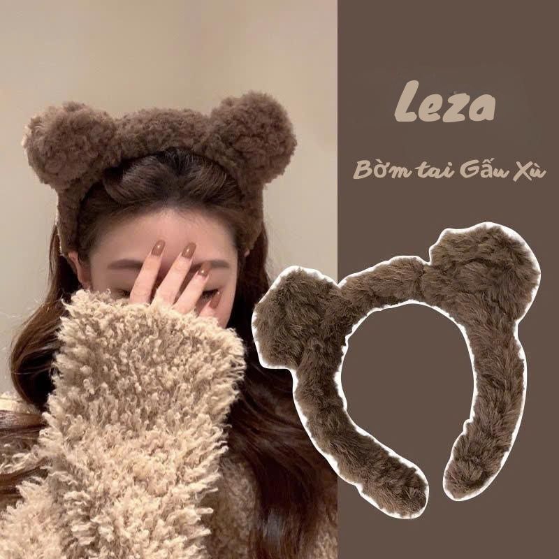 LEZA - Băng Đô Cài Tóc Nữ Tai Gấu Bằng Lông Trắng Dễ Thương Xinh Xắn, Đáng yêu