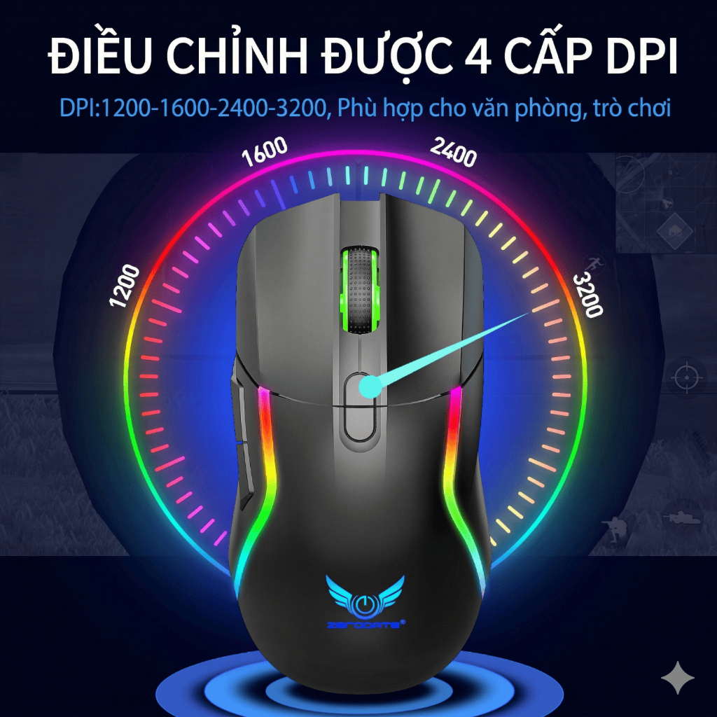 Chuột Silent Gaming Không dây Bluetooth - 3 MODE - Pin sạc 500mah - Sử dụng liên tục 50h - Có app Marco