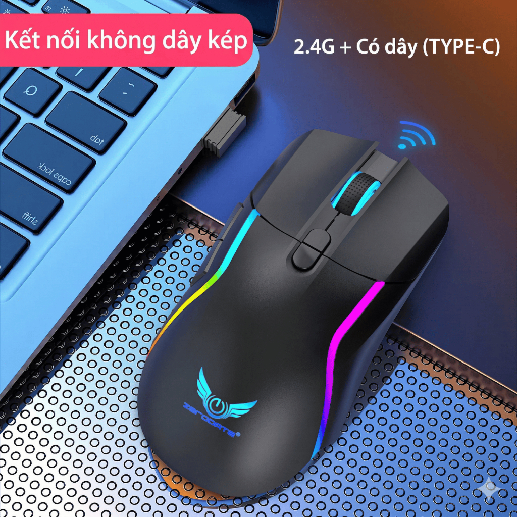 Chuột Silent Gaming Không dây Bluetooth - 3 MODE - Pin sạc 500mah - Sử dụng liên tục 50h - Có app Marco