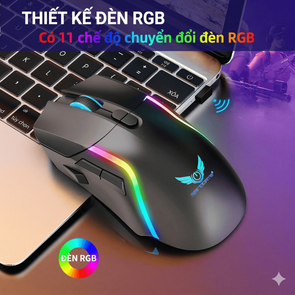 Chuột Silent Gaming Không dây Bluetooth - 3 MODE - Pin sạc 500mah - Sử dụng liên tục 50h - Có app Marco