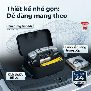 Máy bơm lốp ôtô Lifepro L605-AT bơm nhanh, khoẻ, màn hình điện tử, chế độ tự ngắt - BH 2 năm đổi mới | Phụ kiện ô tô ADG