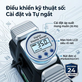 Máy bơm lốp ôtô Lifepro L605-AT bơm nhanh, khoẻ, màn hình điện tử, chế độ tự ngắt - BH 2 năm đổi mới | Phụ kiện ô tô ADG