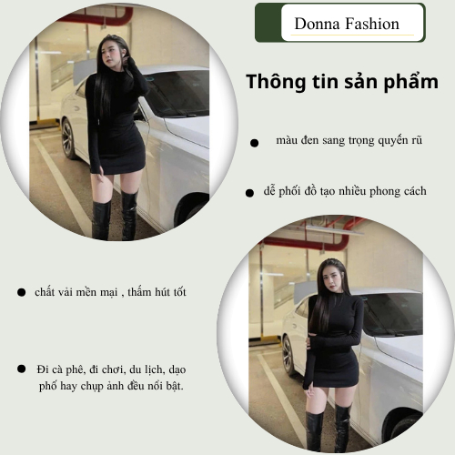 Đầm nữ, váy nữ DONNA HCOM3455 tay dài xỏ ngón màu đen che khuyết điểm, tôn dáng