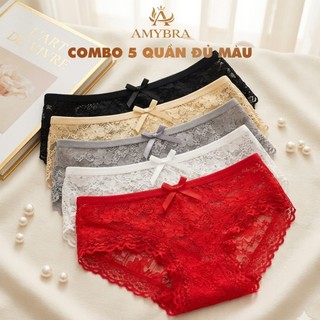 Quần Lót Nữ AMYBRA Ren Hoa Xuyên Thấu quyến rũ, Quần Chip Đáy May Cotton Kháng Khuẩn L104