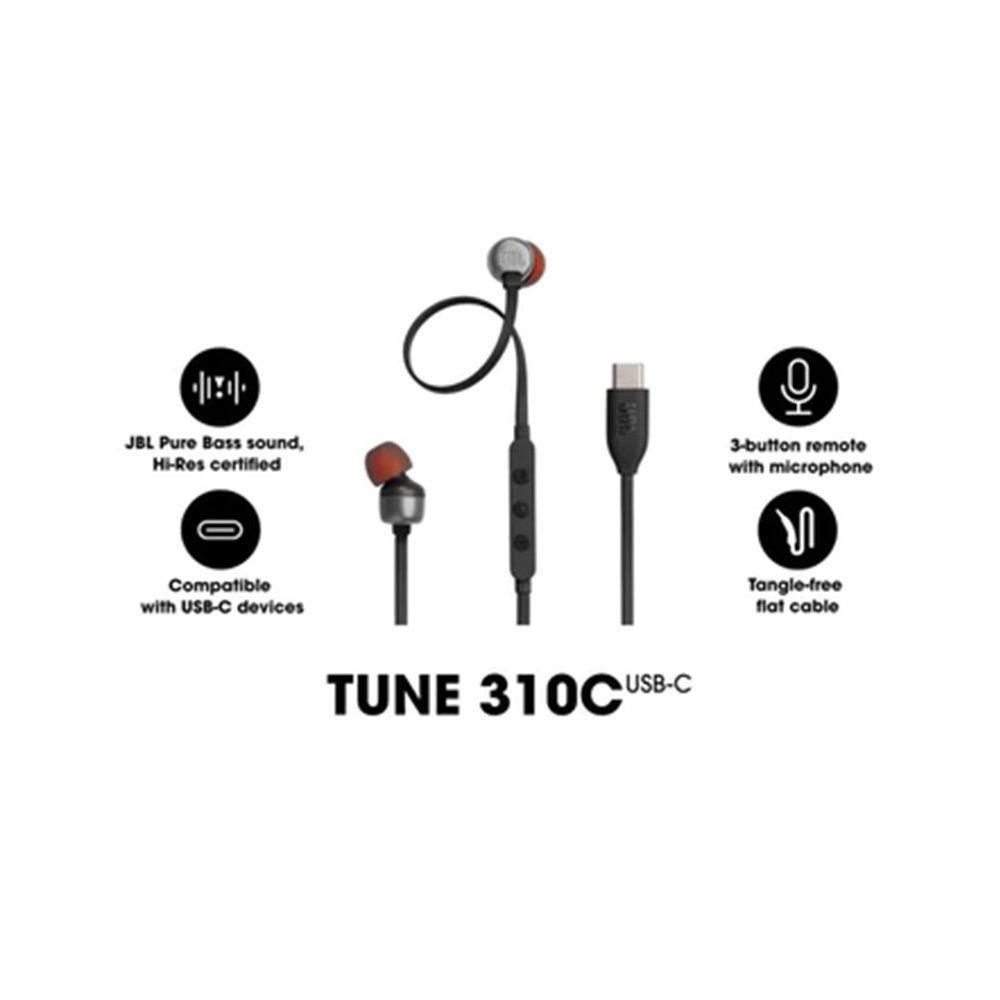 Tai nghe JBL TUNE 310C loại cáp Type-C, có mic và điều khiển dây, chất lượng cao