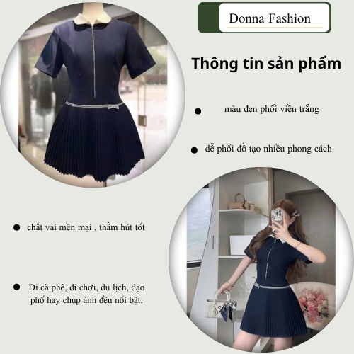 Đầm nữ, váy nữ DONNA HCOM25824 cổ bẻ cộc tay chân váy xếp ly xoè tiểu thư, xinh xắn