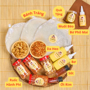 COMBO ĐẦY ĐỦ -Bánh tráng phơi sương + da heo + tép hành phi + bơ béo + sốt tắc, ớt rim