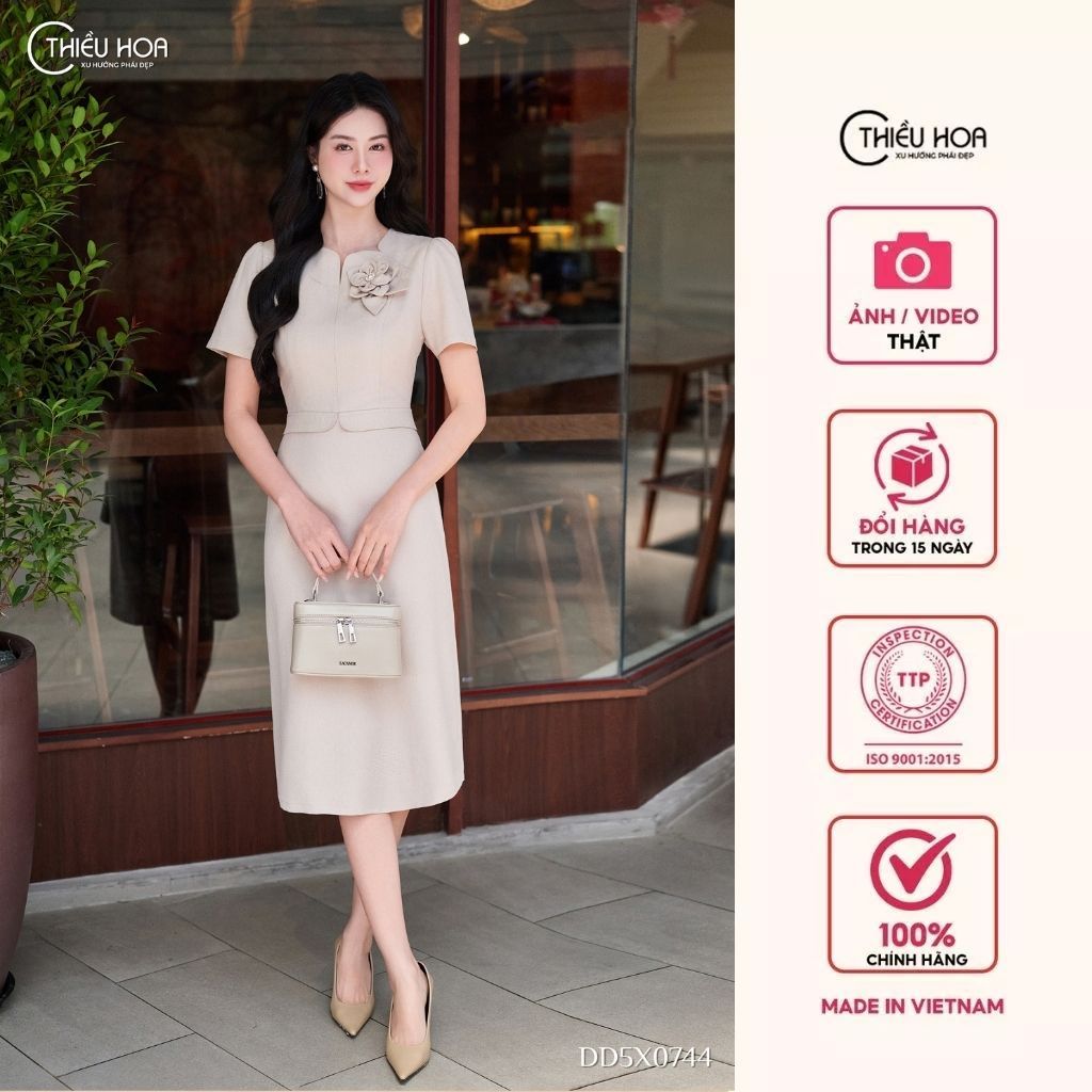 Đầm dự tiệc chất liệu Cotton với thiết kế thanh lịch sang trong thương hiệu Thiều Hoa DD5X0744