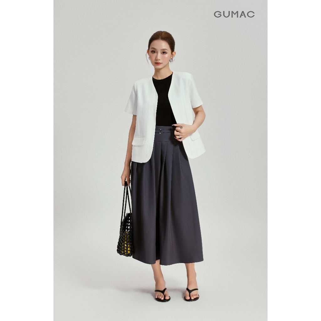 Chân váy nữ GUMAC dáng A xoè bản lưng to 10cm tùng xếp ly dây khoá kéo bên sườn VG04019