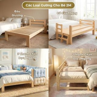 Giường Ngủ Cho Bé 2m Có Hàng Rào Chắn | Giường Ghép Với Gường Bố Mẹ Cho Bé Ngủ Riêng