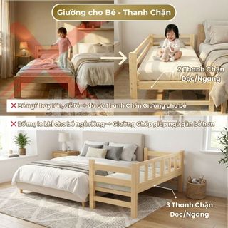 Giường Ngủ Cho Bé 2m Có Hàng Rào Chắn | Giường Ghép Với Gường Bố Mẹ Cho Bé Ngủ Riêng