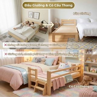 Giường Ngủ Cho Bé 2m Có Hàng Rào Chắn | Giường Ghép Với Gường Bố Mẹ Cho Bé Ngủ Riêng