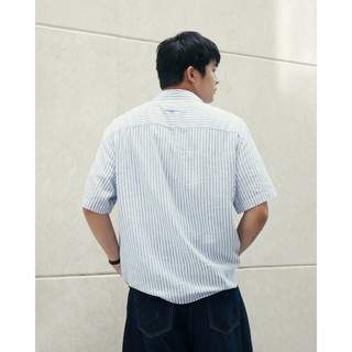 Áo sơ mi tay ngắn nam sọc linen có hình thêu. Form Regular - ROUTINE 10S26SHS005
