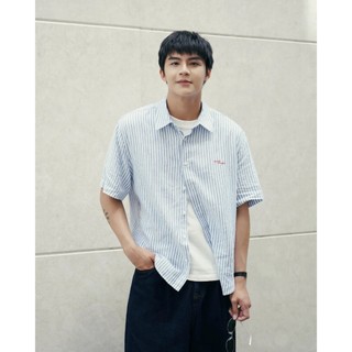 Áo sơ mi tay ngắn nam sọc linen có hình thêu. Form Regular - ROUTINE 10S26SHS005