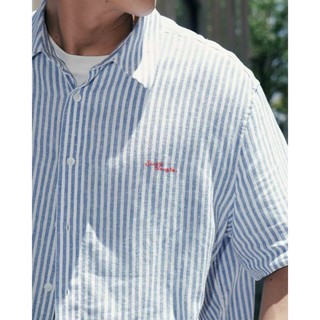Áo sơ mi tay ngắn nam sọc linen có hình thêu. Form Regular - ROUTINE 10S26SHS005