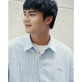 Áo sơ mi tay ngắn nam sọc linen có hình thêu. Form Regular - ROUTINE 10S26SHS005