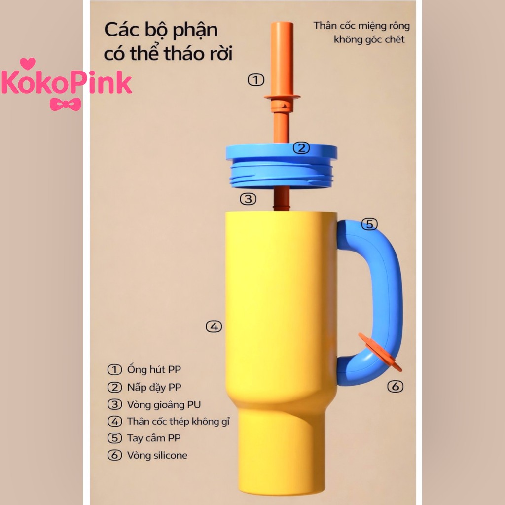 Ly Inox 304 Giữ Nhiệt Có Tay Cầm, Cốc Giữ Nhiệt Chống Rò Giữ Lạnh Giữ Nóng, Thiêt Kế Dễ Thương Phù Hợp Học Sinh