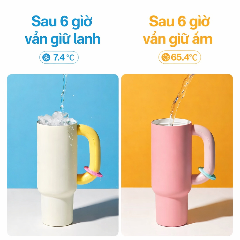 Ly Inox 304 Giữ Nhiệt Có Tay Cầm, Cốc Giữ Nhiệt Chống Rò Giữ Lạnh Giữ Nóng, Thiêt Kế Dễ Thương Phù Hợp Học Sinh