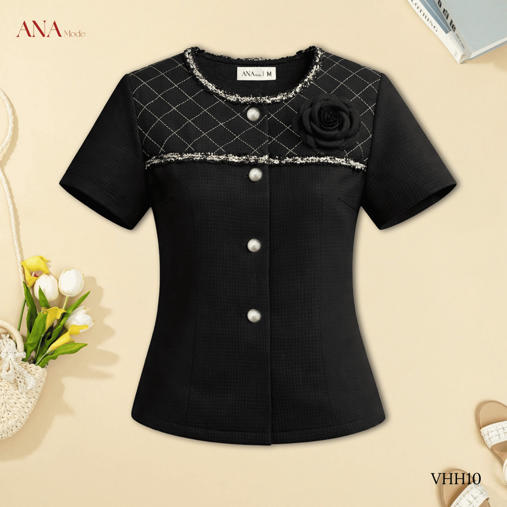Áo Kiểu Đính Hoa Trung Niên ANA Mode Chất Liệu Dệt Cao Cấp Thanh Lịch Đi Chơi Quà Tặng Mẹ AK25VHH10