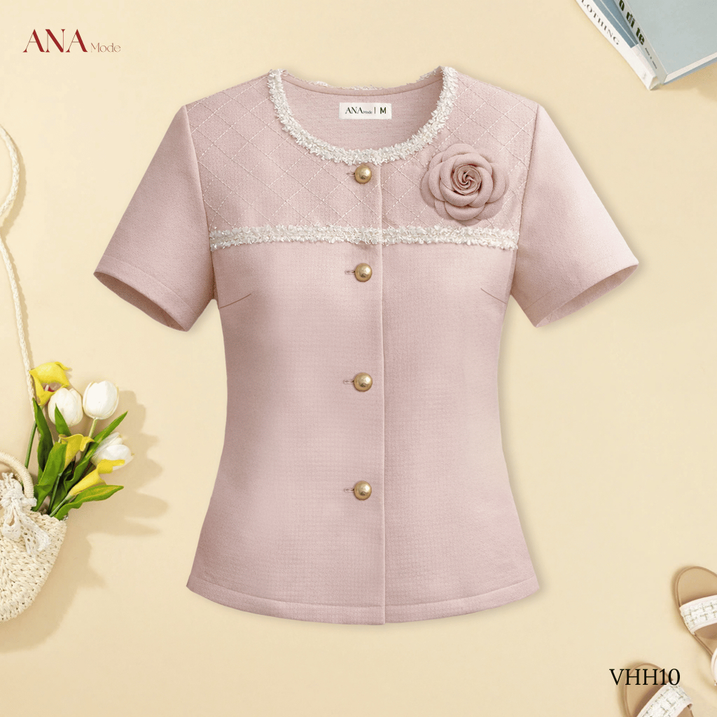 Áo Kiểu Đính Hoa Trung Niên ANA Mode Chất Liệu Dệt Cao Cấp Thanh Lịch Đi Chơi Quà Tặng Mẹ AK25VHH10
