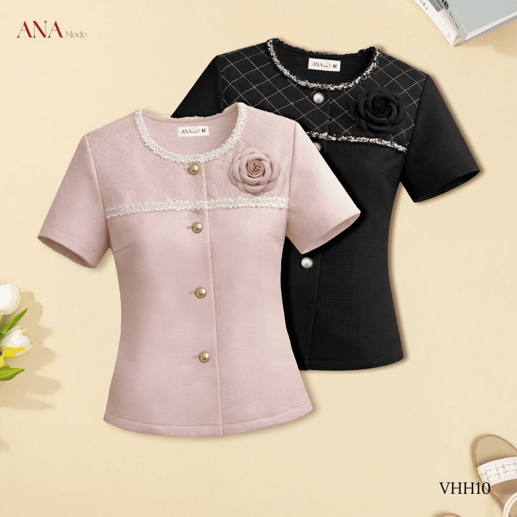 Áo Kiểu Đính Hoa Trung Niên ANA Mode Chất Liệu Dệt Cao Cấp Thanh Lịch Đi Chơi Quà Tặng Mẹ AK25VHH10