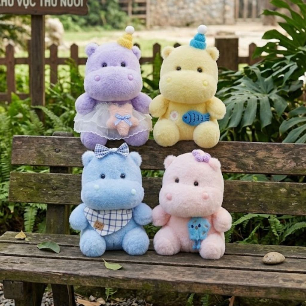 Gấu Bông Hà Mã Hippo 25CM Lông Tơ Siêu Mềm Mại Kèm Phụ Kiện Váy, Mũ Xinh Xắn Làm Quà Tặng Cho Bé