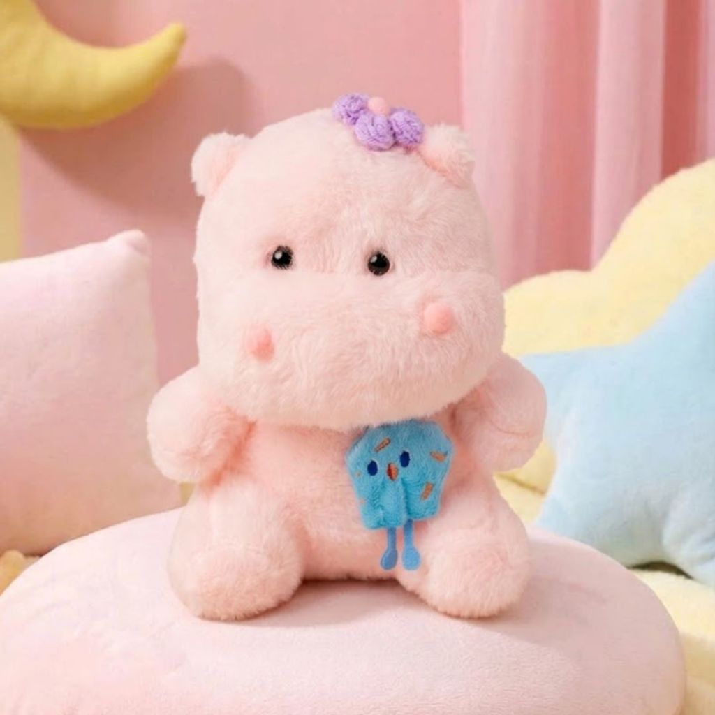Gấu Bông Hà Mã Hippo 25CM Lông Tơ Siêu Mềm Mại Kèm Phụ Kiện Váy, Mũ Xinh Xắn Làm Quà Tặng Cho Bé