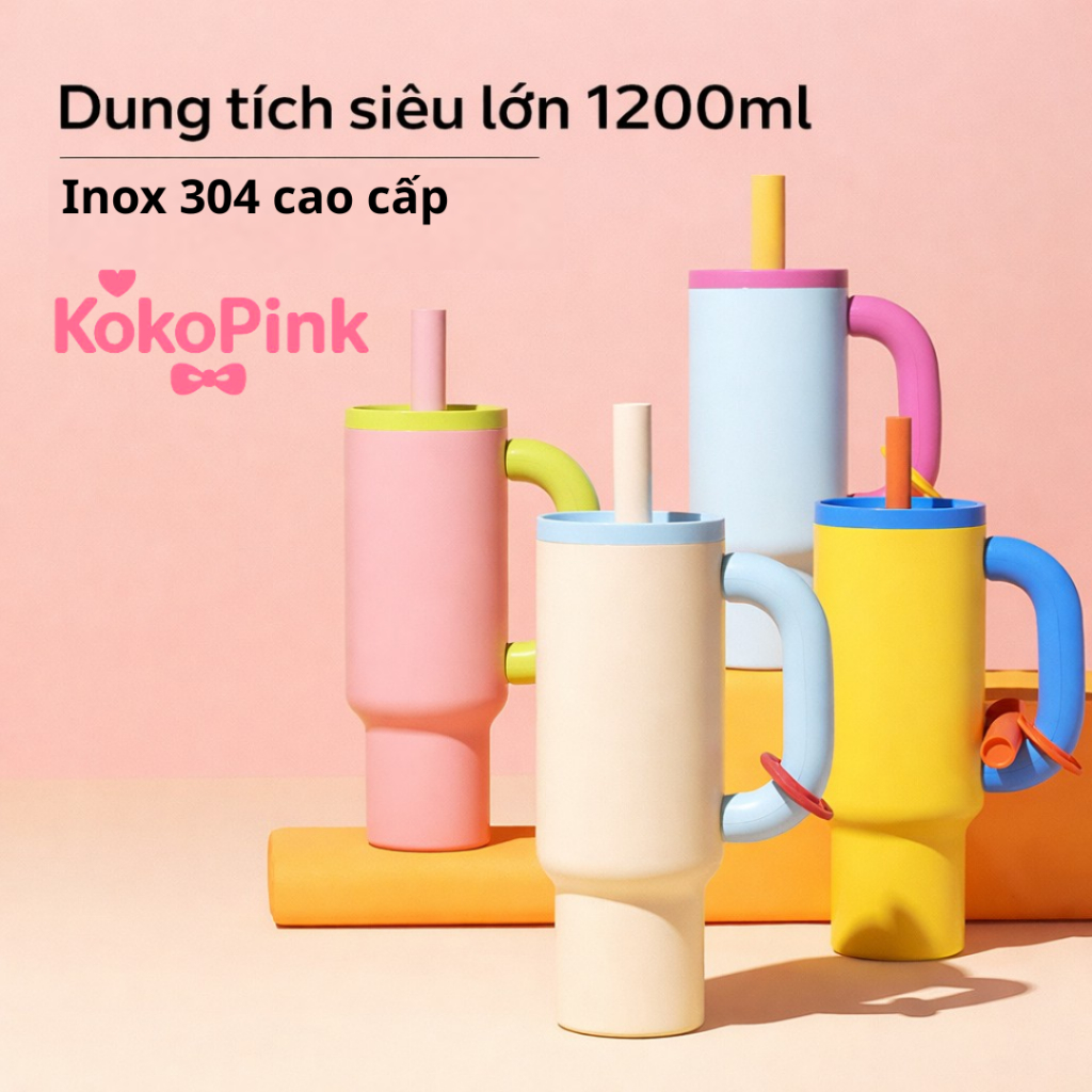 Ly Inox 304 Giữ Nhiệt Có Tay Cầm, Cốc Giữ Nhiệt Chống Rò Giữ Lạnh Giữ Nóng, Thiêt Kế Dễ Thương Phù Hợp Học Sinh