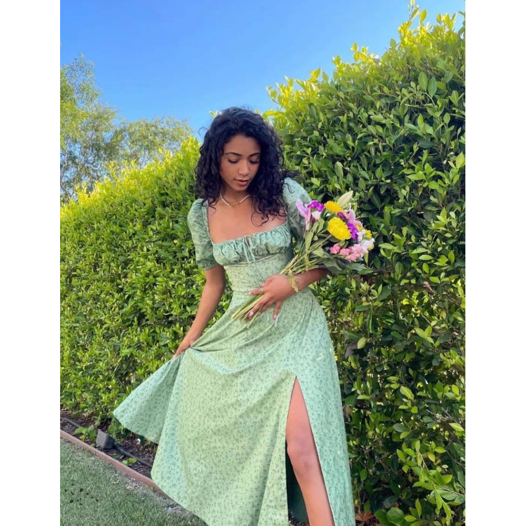 Đầm hoa nhí xanh pastel style vintage thời thượng nữ tính thanh lịch cho mùa hè 🌿🌸