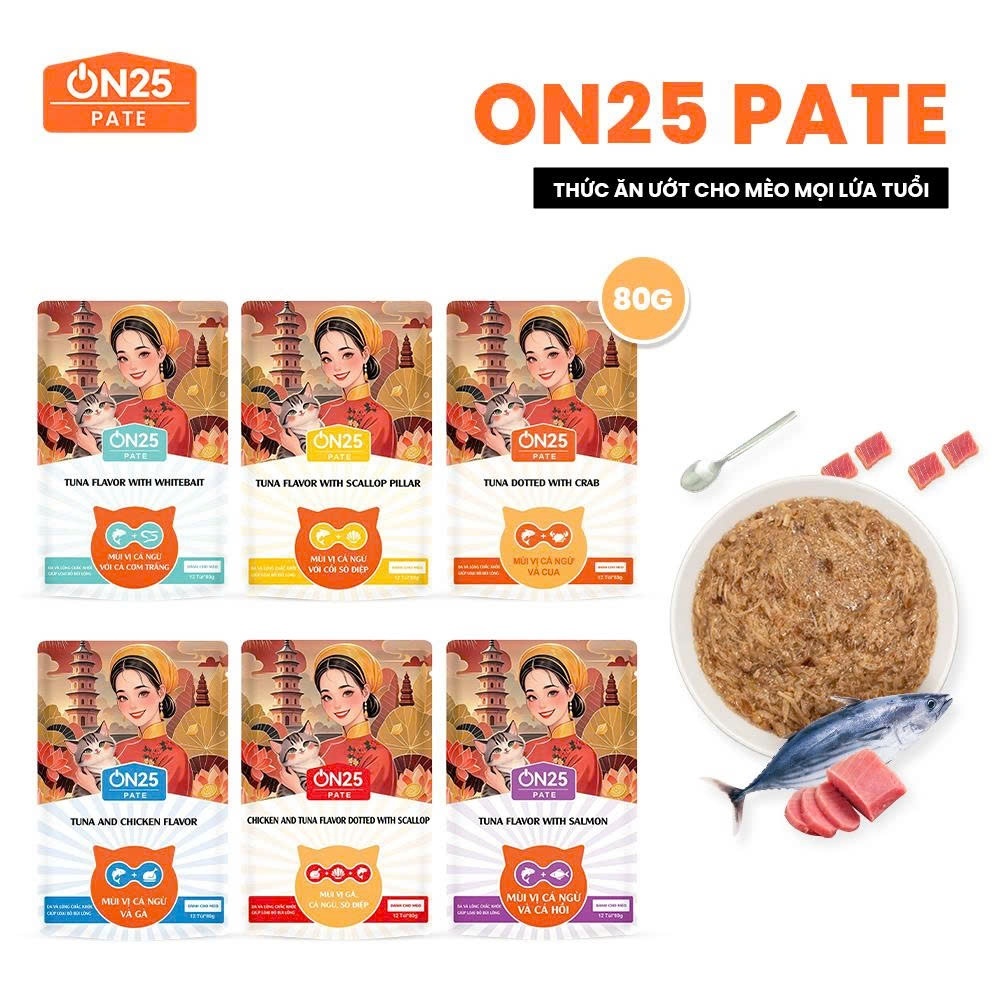 Pate Cho Mèo ON25 PATE 80g Thịt Thật Dinh Dưỡng, Chăm Sóc Da Lông Bóng Mượt, Hỗ Trợ Tiêu Búi Lông
