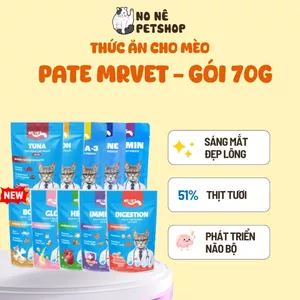 Pate Cho Mèo MRVET Gói 70G 51% Thịt, Bổ Sung Protein, Prebiotics, Taurine, Tăng Cường Sức Đề Kháng