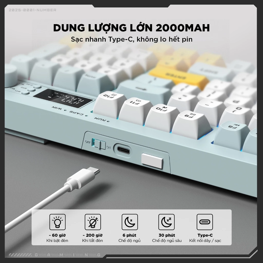 Bàn phím giả cơ ONIKUMA G80 Không dây Bluetooth5.0 LED RGB 2000mAh cho máy tính/laptop/IPAD Bàn phím im lặng văn phòng