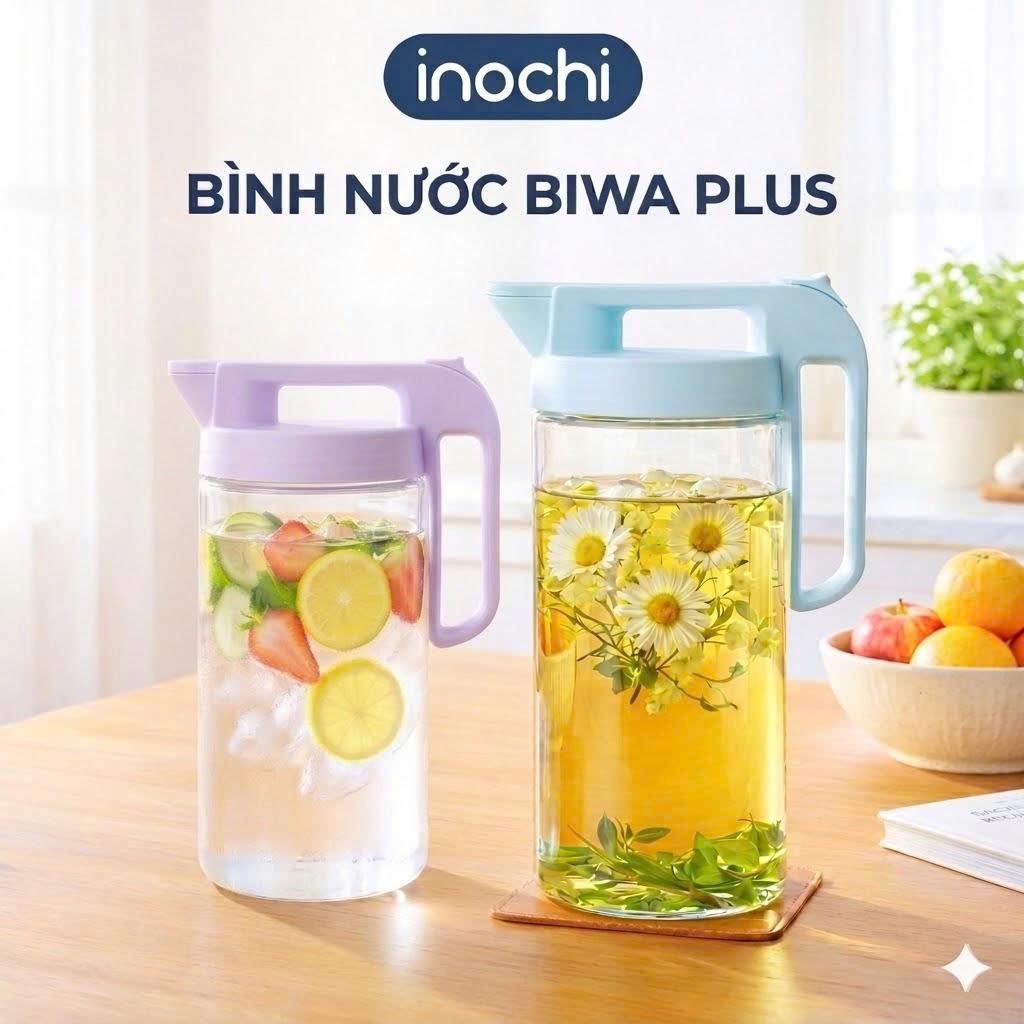 Bình Nước Để Bàn Inochi Biwa Plus: 1.6L/2.1L, An Toàn, Sang Trọng, Tiện Dụng - Phong Cách Nhật Bản