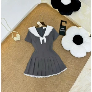 Đầm xếp ly bé gái cổ thủy thủ phối ren váy form chữ A phong cách Hàn Quốc dễ thương mẹ và bé có đủ size đại