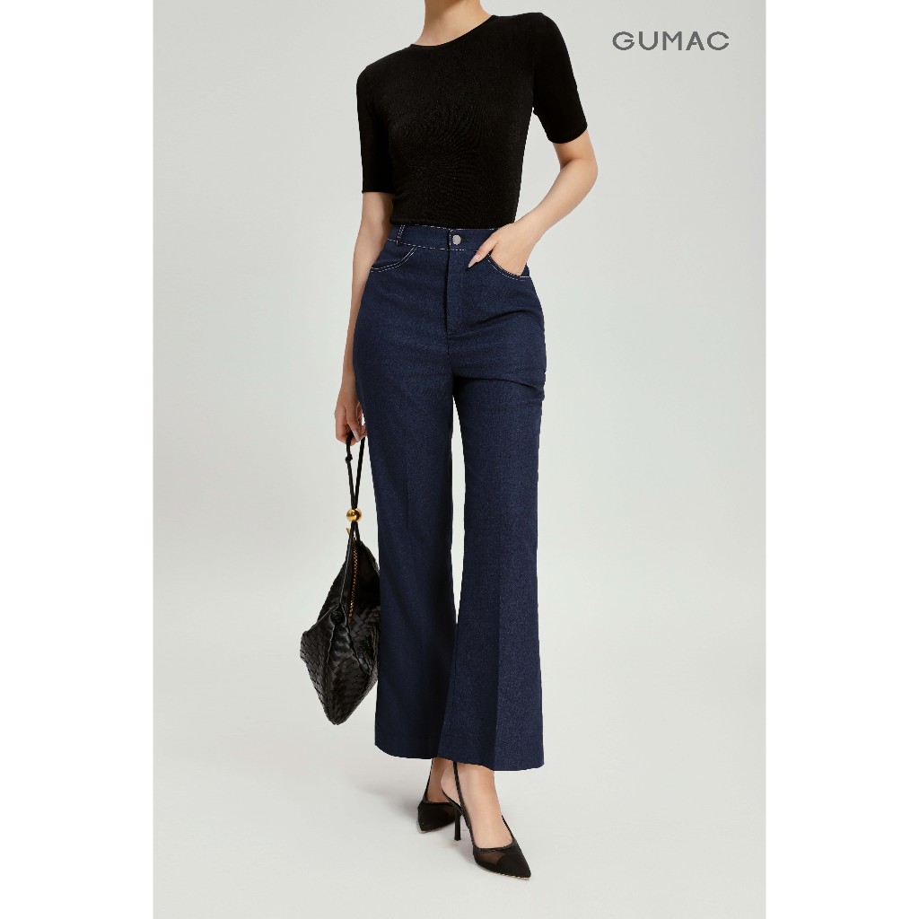 Quần Tây Ống Loe Nữ GUMAC Lưng Rời Đính Nút Phối Diễu Chỉ Cách Điệu Thanh Lịch QG04014