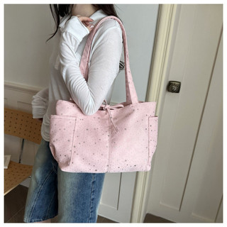Túi tote nữ vải Canvas phối hình sao sáng nhỏ xinh thiết kế ngăn lớn phù hợp làm túi đi học túi xách công sở tiện lợi
