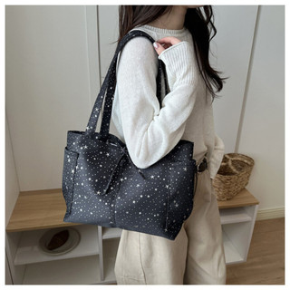 Túi tote nữ vải Canvas phối hình sao sáng nhỏ xinh thiết kế ngăn lớn phù hợp làm túi đi học túi xách công sở tiện lợi