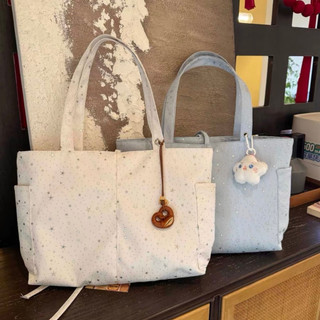Túi tote nữ vải Canvas phối hình sao sáng nhỏ xinh thiết kế ngăn lớn phù hợp làm túi đi học túi xách công sở tiện lợi