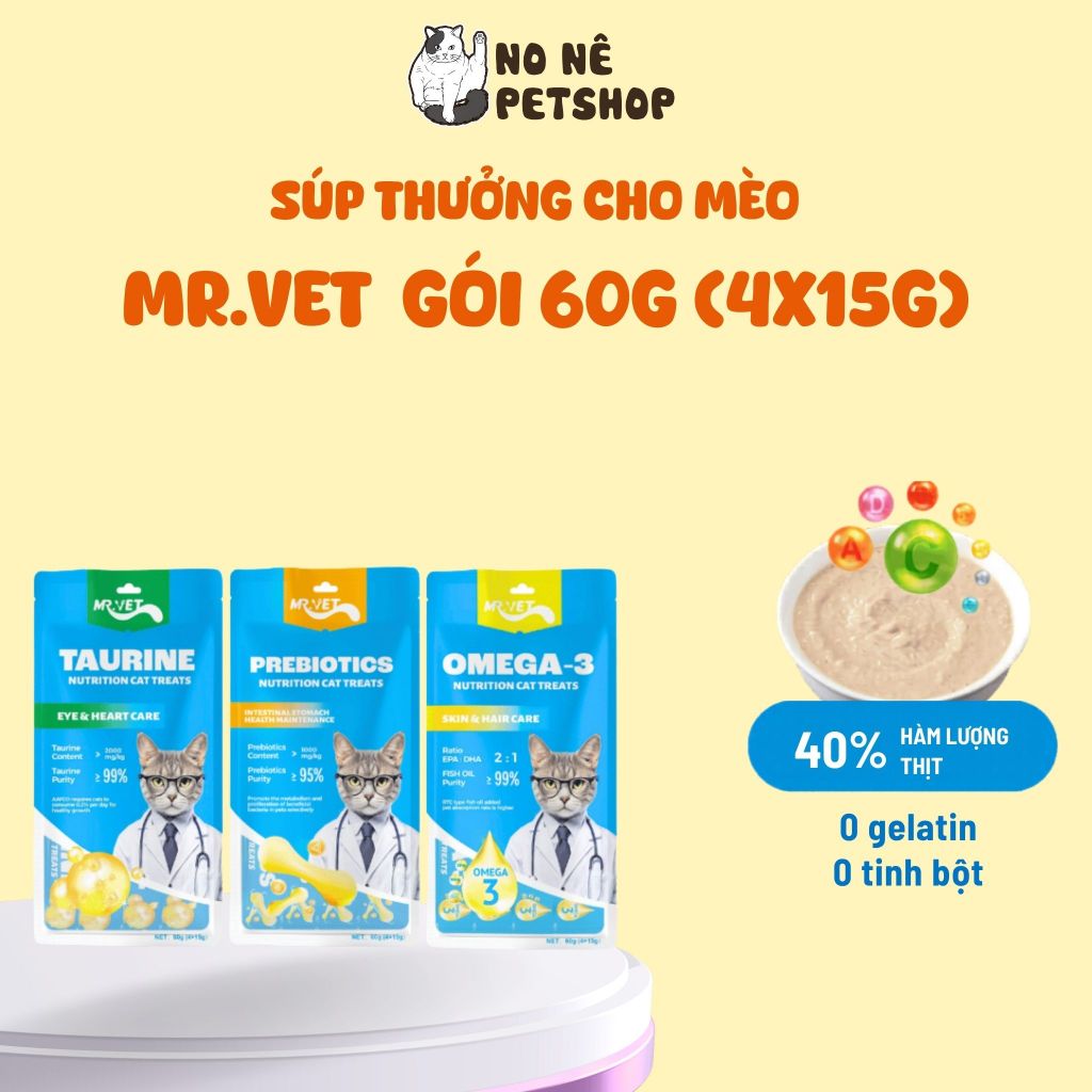 Thức ăn cho mèo MR.VET súp thưởng gói 60G (4 thanh 15G) bổ sung chất dinh dưỡng