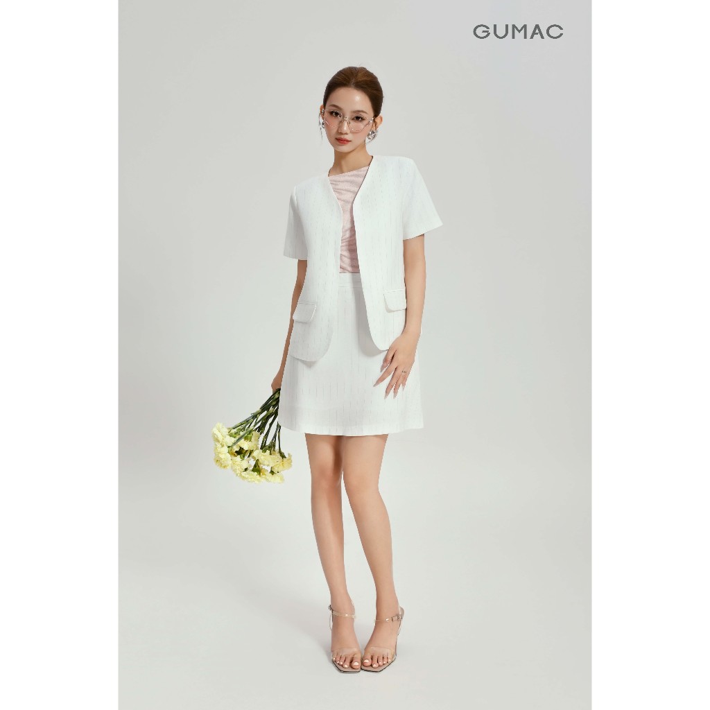 Set Lẻ Công Sở GUMAC Áo Khoác Blazer 2 Lớp OWG04096 - Chân Váy Chữ A Dáng Ngắn 2 Lớp Vải Bố Cao Cấp VG04089