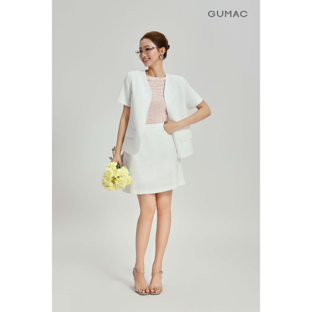 Set Áo Khoác Blazer GUMAC Form Suông Tay Ngắn OWG04096 - OWG04097 - Chân Váy Ngắn Dáng A Xòe Trẻ Trung VG04089