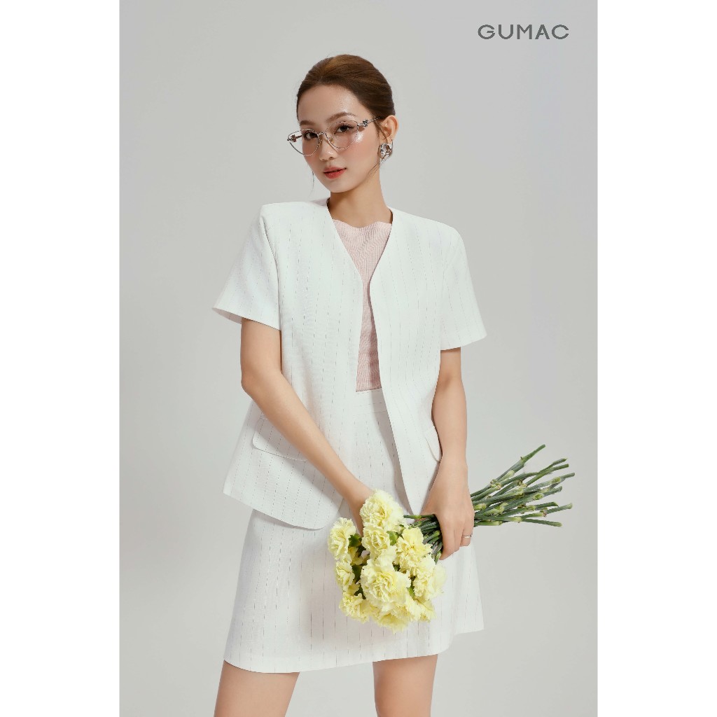 Set Lẻ Công Sở GUMAC Áo Khoác Blazer 2 Lớp OWG04096 - Chân Váy Chữ A Dáng Ngắn 2 Lớp Vải Bố Cao Cấp VG04089