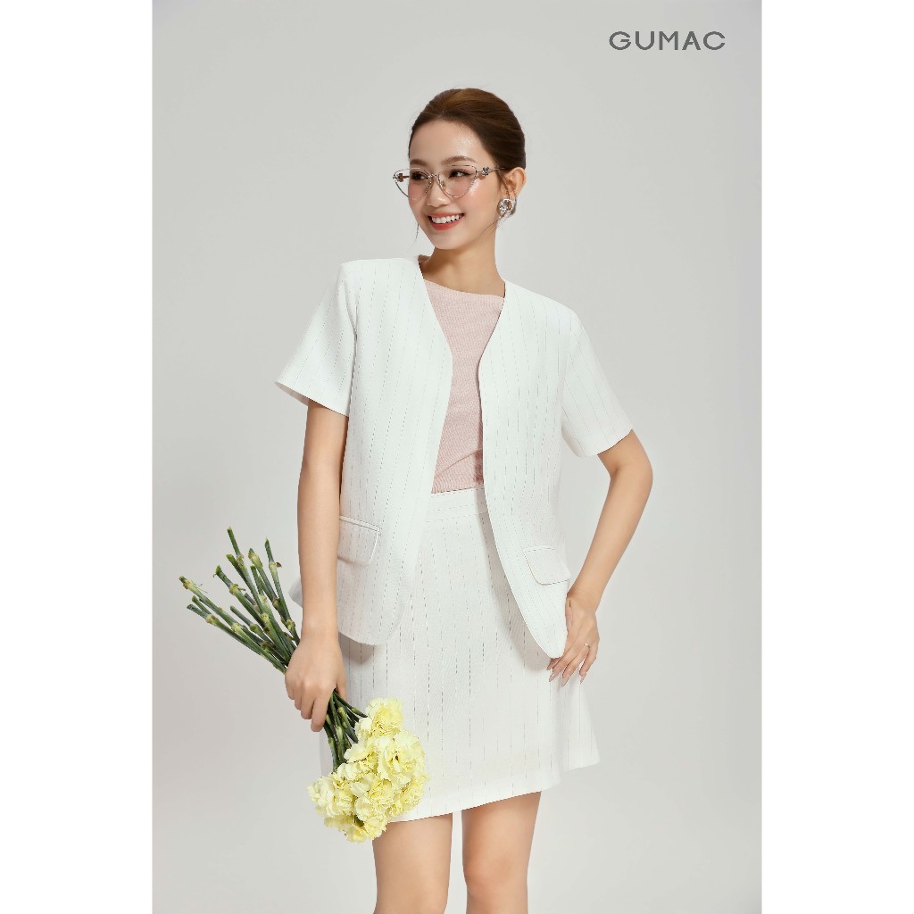 Set Lẻ Công Sở GUMAC Áo Khoác Blazer 2 Lớp OWG04096 - Chân Váy Chữ A Dáng Ngắn 2 Lớp Vải Bố Cao Cấp VG04089