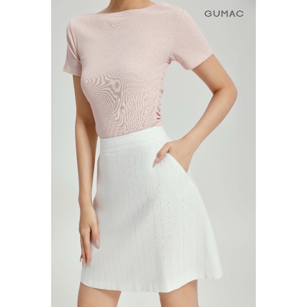 Set Áo Khoác Blazer GUMAC Form Suông Tay Ngắn OWG04096 - OWG04097 - Chân Váy Ngắn Dáng A Xòe Trẻ Trung VG04089